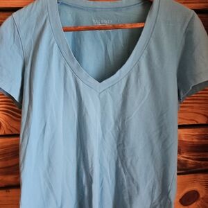 Talbots Women's Short Sleeve Sky Blue V-Neck Tee